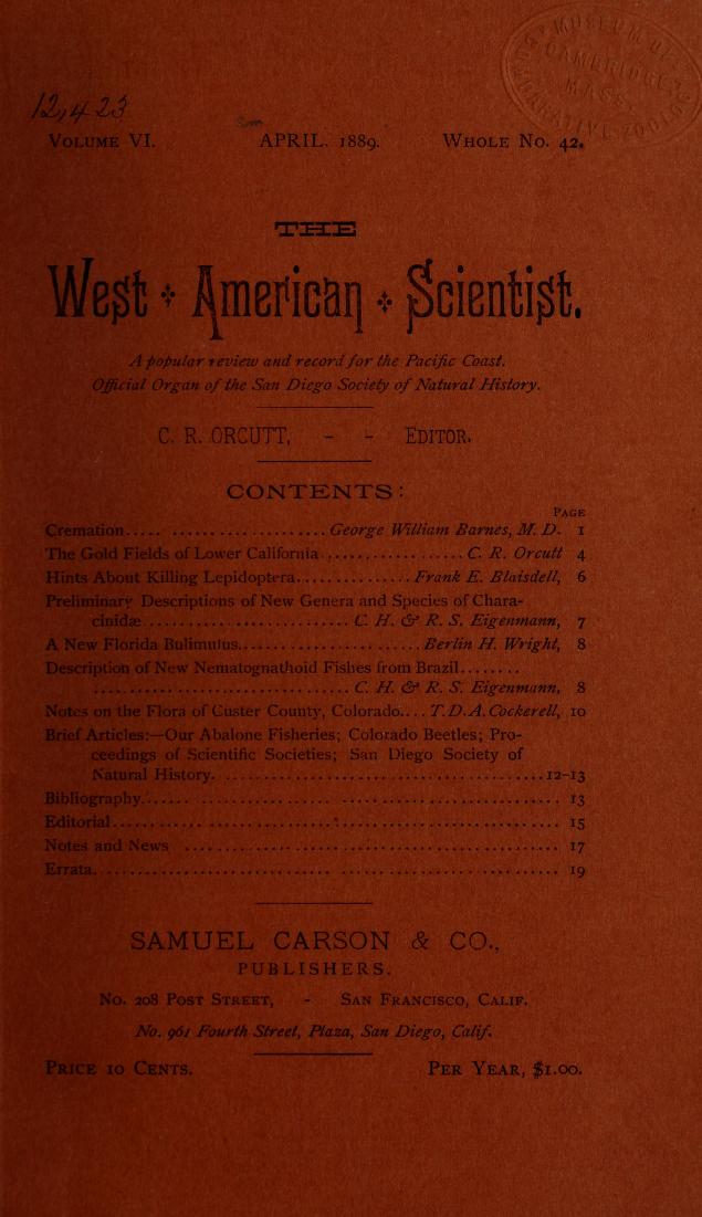 Media of type text, Wright 1889. Description:The West-American Scientist, vol. VI, no. 42